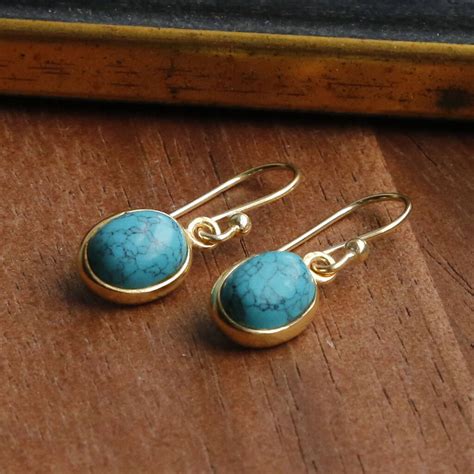 Gold Plated Turquoise Oval Earrings By Martha Jackson Sterling Silver