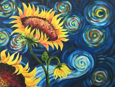 Sunflower Tribute To Van Gogh Starry Night Flower Blue Etsy