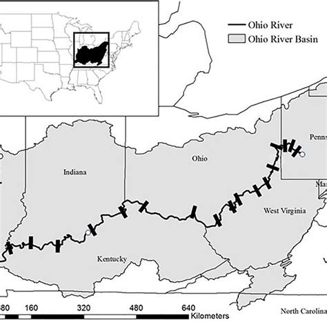 The Ohio River Basin Showing Locations Of Navigational Dams Bars And