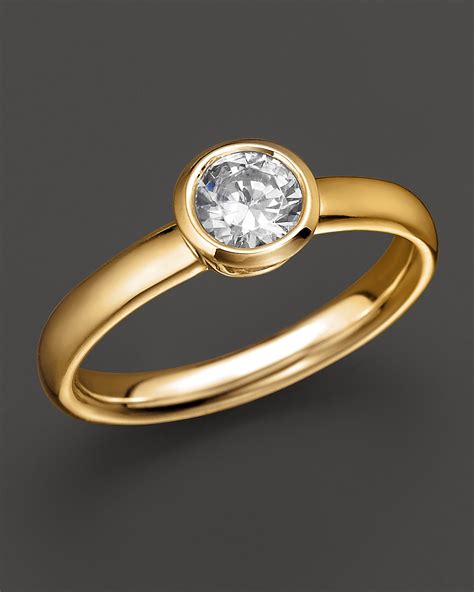 Bezel Set Round Diamond Ring In 18k Yellow Gold 50 Ct Tw
