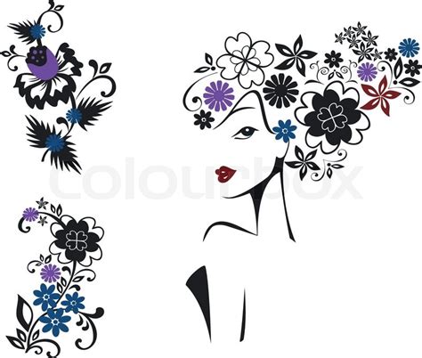 Elegant Woman With Flower Head And Floral Pattern Stock Vector