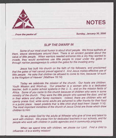 [Wheeler Avenue Baptist Church Bulletin: January 30, 2000] - Page: 1