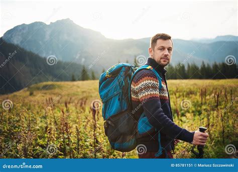 Young Man Hiking Alone In The Wilderness Stock Image Image Of Outside
