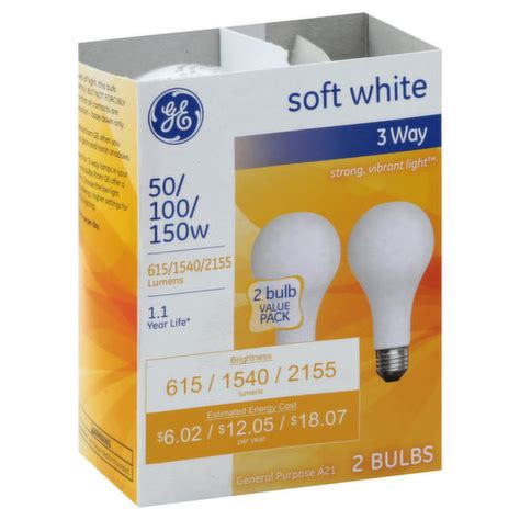 Ge Light Bulbs 3 Way Soft White 50100150 Watts 2 Bulb Value Pack