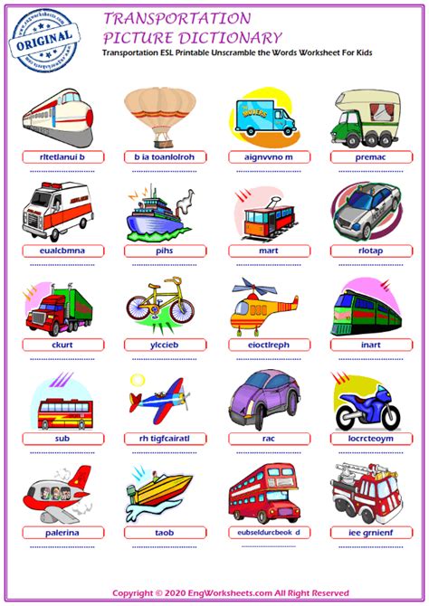 Transportation Printable English Esl Vocabulary Worksheets Engworksheets