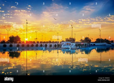 beautiful sunset view in king fahad park dammam saudi arabia selective focus background blurred