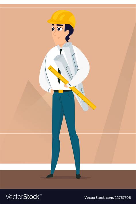 Male Architect With Design Project In Hand Vector Image