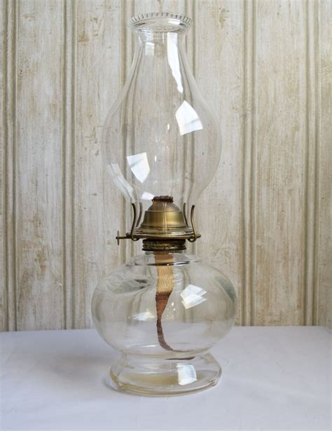 Vintage Round Glass Oil Lamp With Etched Chimneyhome Decor Antique
