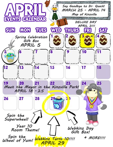 April Event Calendar Wkn Webkinz Newz