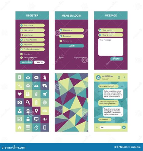 Mobile Interface Vector Template In Flat Style For Material Design