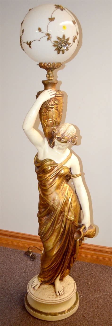 Sold Price Art Nouveau Plaster Lady Statue Lamp Glass Ball Shade