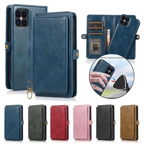 For Iphone 12 Pro Max 12 Mini Leather Wallet Case Removable Magnetic