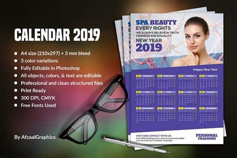 Wall Calendar 2019 By Afzaalgraphics On Creativemarket Calendar 2019
