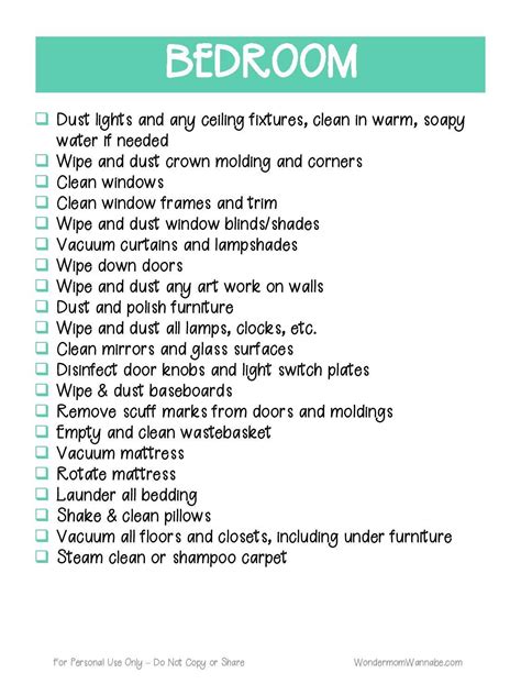 Home Cleaning Planner Wondermom Shop Bedroom Cleaning Checklist