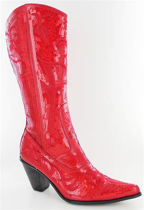 New Helens Heart Red Bling Sequin Western Boots Size 5 11 Cowboy