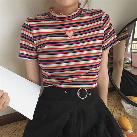 itGirl Shop | HEART HOLE STRIPES VINTAGE STYLE CROP TOP