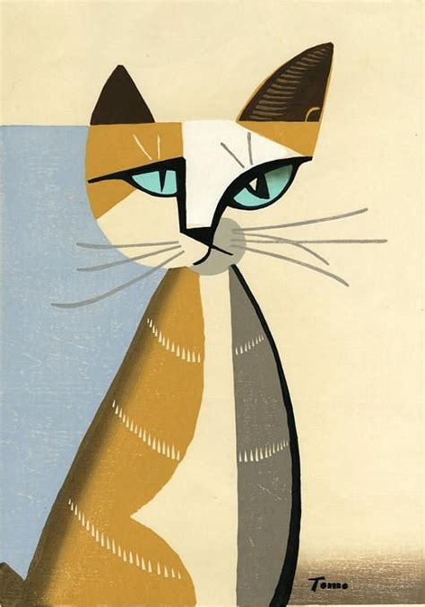 Japanese Art Print Cat Un By Tomoo Inagaki Etsy Illustratie Kunst