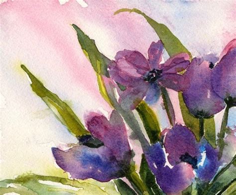 Purple Tulips Watercolor Painting Spring Flowers T For Etsy