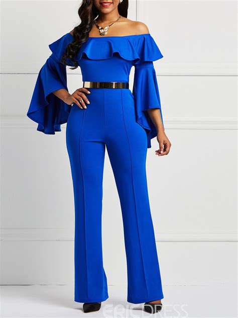 Ericdress Ruffles Off Shoulder Flare Sleeve Womens Jumpsuitwithout