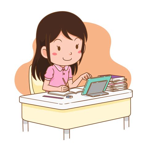 Cartoon Illustration Of Girl Studying Online From Home 7505068 Vector