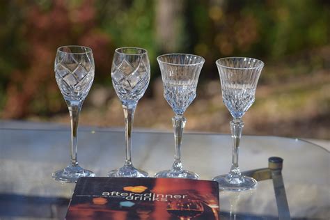 4 vintage etched crystal wine liqueur cordials set of 4 mis matched 4 oz liqueur ~ port wine