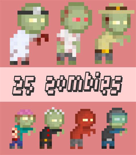 25 Pixel Zombie Sprites Gamedev Market
