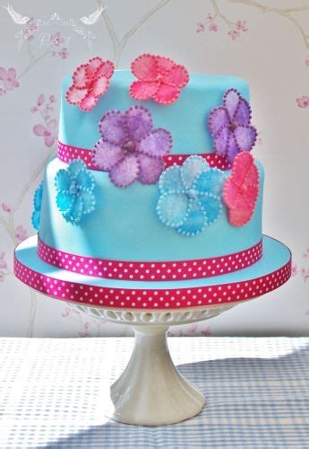 Modern romeo & juliet wedding inspiration. Romeo & Juliet Cakes - Margherita birthday cake with rice paper flowers, turquoise purple and ...
