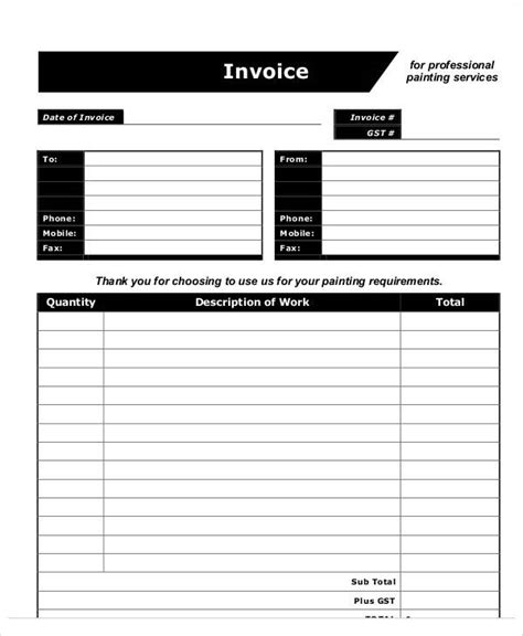 Sample Painting Invoice Template