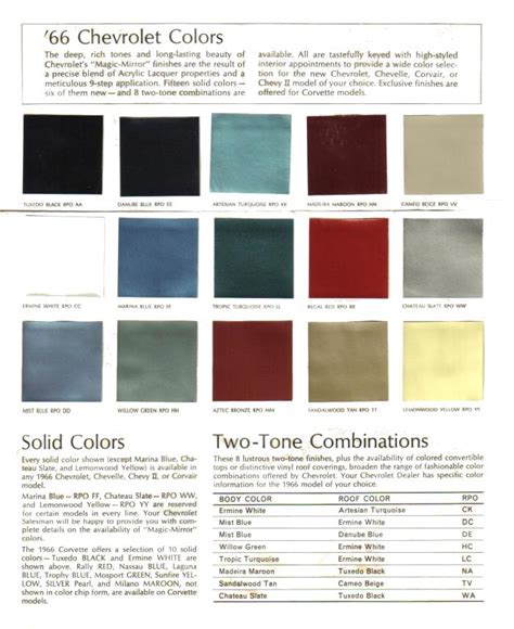 1965 Chevrolet Color Chart Submited Images