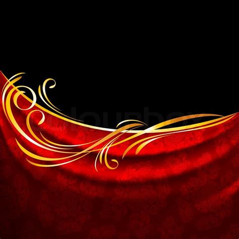 Red Fabric Drapes On Black Background Gold Vignette Stock Vector