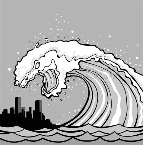 Riesige Welle Der Tsunami Overflows K Ste Vektorgrafik Colourbox