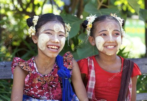 Myanmar Children Wearing Thanaka Makeup Stock Editorial Photo