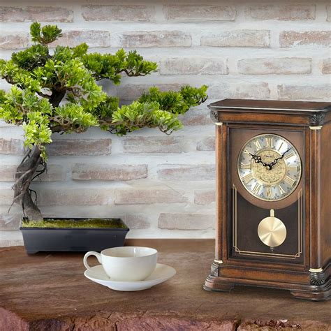 Seiko Dark Wooden Westminster Chime Battery Mantle Clock With Pendulum