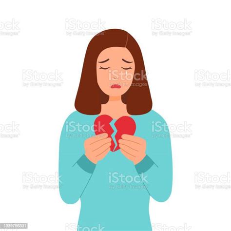 Broken Heart Konzept Vektor Illustration Auf Weißem Hintergrund Traurige Frau Die Weint Und Rote