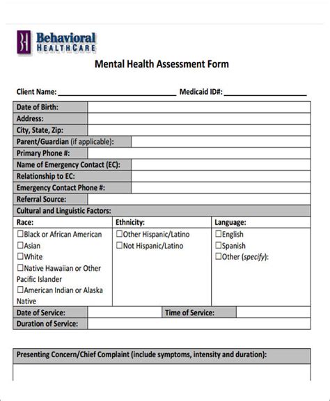 Printable Mental Health Assessment Forms Printable Forms Free Online
