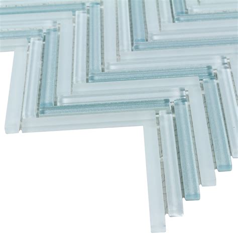 Traditional Glossy Blue Herringbone Glass Mosaic Tile Mto0536