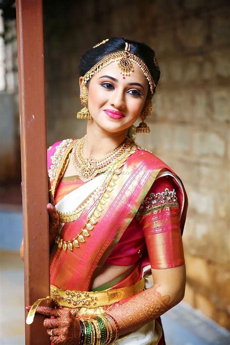 Photo Of South Indian Bridal Look In Dull Pink Kanjiavaram Indian
