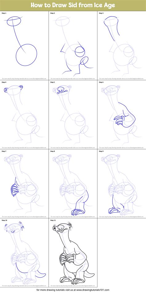 how to draw sid from ice age printable step by step drawing sheet