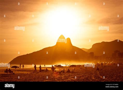 Warm Sunset On Ipanema Beach Rio De Janeiro Brazil Stock Photo Alamy