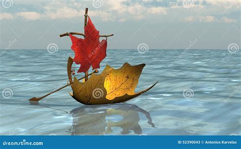 Boat From Autumn Leaves On The Water Surface