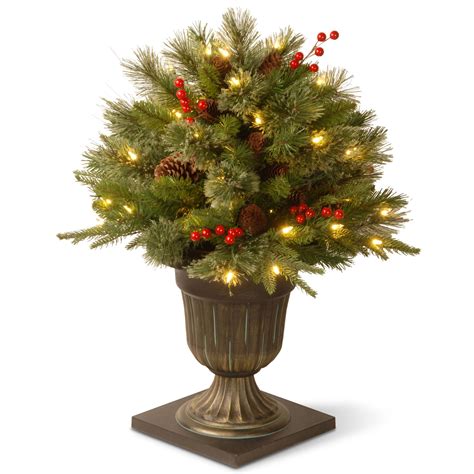 24” Pre Lit Potted Colonial Porch Bush Artificial Christmas Tree Clear Lights