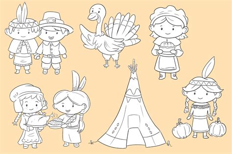 First Thanksgiving Digital Stamps By Keepin It Kawaii Thehungryjpeg