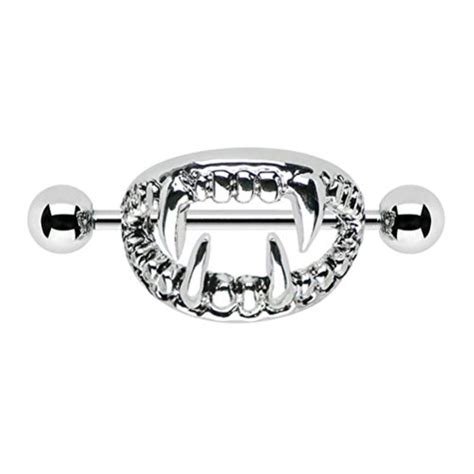 Nipple Ring Demon Jaw Fangs Stainless Steel 14g Body Piercing Jewelry