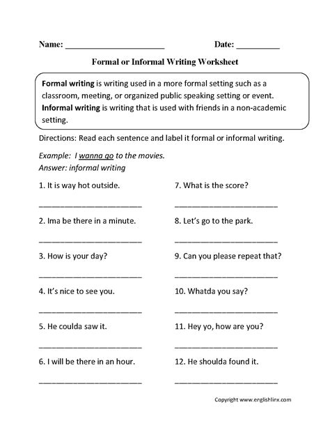 Formal And Informal Language Worksheets