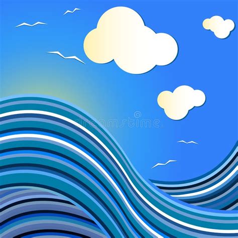 Blue Sea Wave Drawing Stock Illustration Illustration Of Recreation
