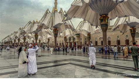 Half Folded Shade Umbrellas At The Prophet S Mosque Madinah Saudi