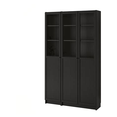 Billyoxberg Bookcase With Panelglass Doors Black Brownglass