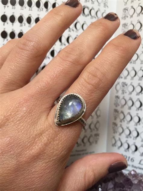 Rainbow Moonstone Ring Size 775 Sterling And Fine Silver Etsy