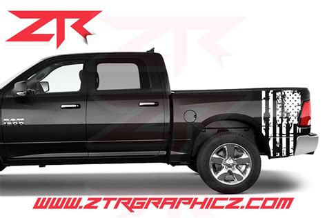 Dodge Ram Usa Distressed American Flag Bed Decals Ztr Graphicz
