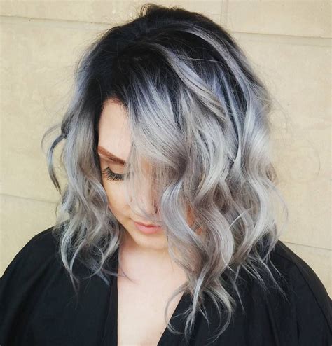 The color melt between the roots and the lengths is just so soft! Ash Gray Chunks | Hair color for black hair, Grey hair ...